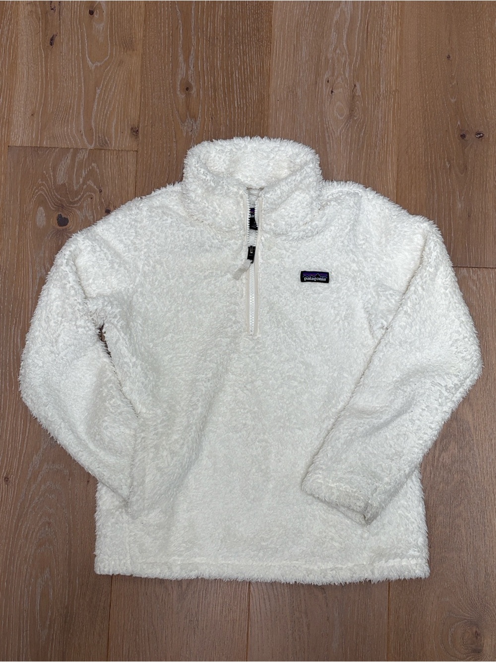 Patagonia Kids White Fleece Quarter-Zip Pullover